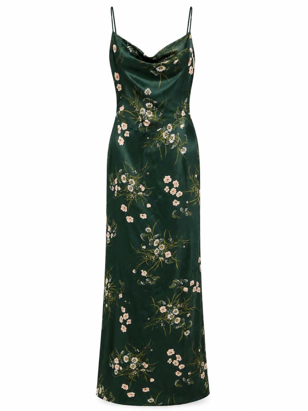 Reformation Green Floral 100% Silk Cowl Neck Maxi Dress Size 10